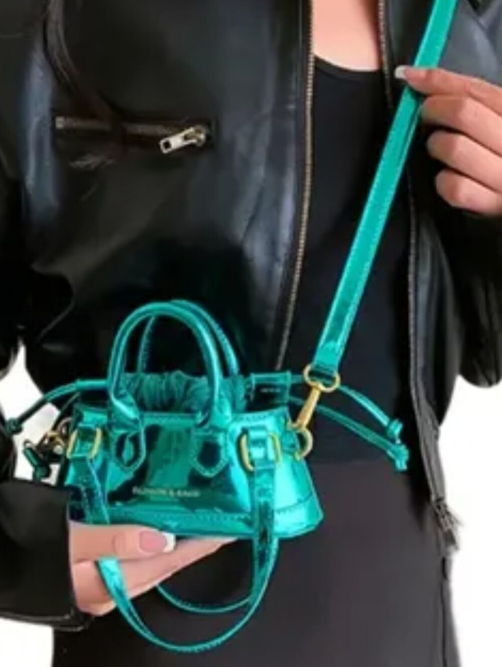 Metallic Teal Mini Crossbody Bag with Drawstring Fashion & Bag
